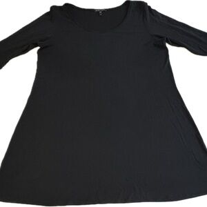 Eileen Fisher Black 100% Silk Sheer Shift Dress Women’s Size L 3/4 Sleeve